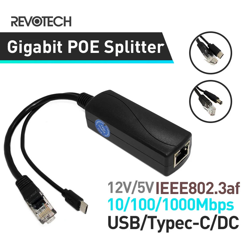 Revotech 2.5Gigabit PoE Splitter Micro USB/Type-C/DC IEEE 802.3af 1000/2500Mbps Power over Ethernet for IP Camera / Raspberry PI