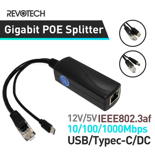 Revotech 2.5Gigabit PoE Splitter Micro USB/Type-C/DC IEEE 802.3af 1000/2500Mbps Power over Ethernet for IP Camera / Raspberry PI