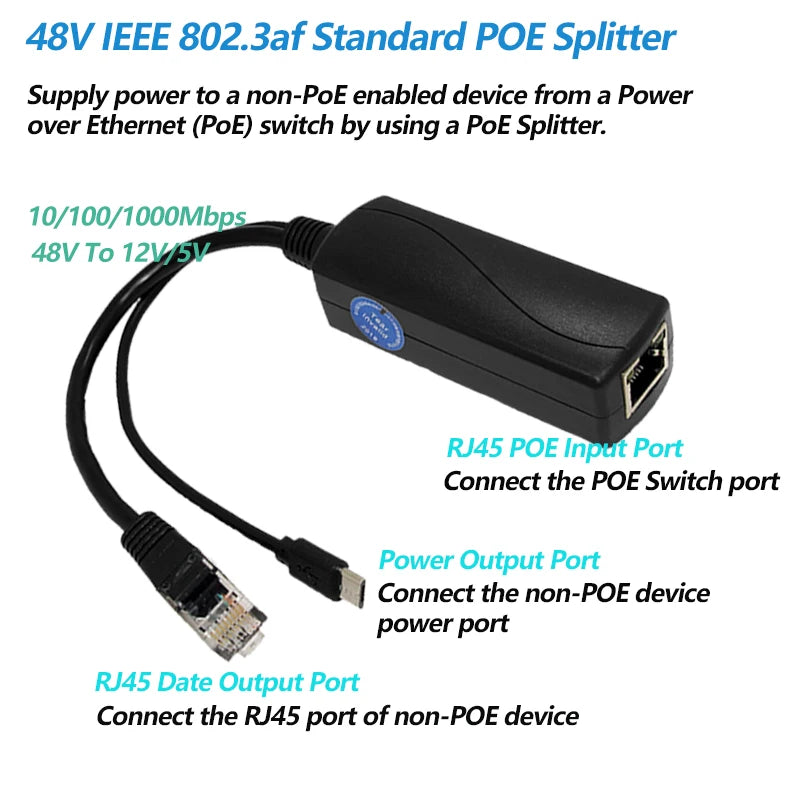 Revotech 2.5Gigabit PoE Splitter Micro USB/Type-C/DC IEEE 802.3af 1000/2500Mbps Power over Ethernet for IP Camera / Raspberry PI