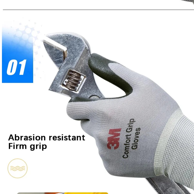 3M Gloves Anti-slip, Wear-resistant, Carrying, Work Nitrile Dipped Rubber Protective Gloves Breathable
