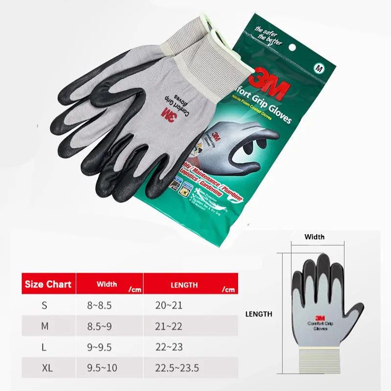 3M Gloves Anti-slip, Wear-resistant, Carrying, Work Nitrile Dipped Rubber Protective Gloves Breathable