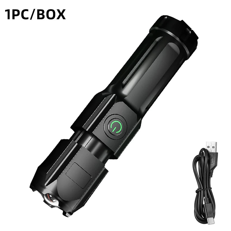 LED Telescopic Zoom Strong Light Flashlight USB Charging Compact Portable Focused Long-range Portable Household Flashlight