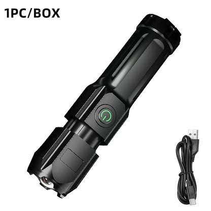 LED Telescopic Zoom Strong Light Flashlight USB Charging Compact Portable Focused Long-range Portable Household Flashlight